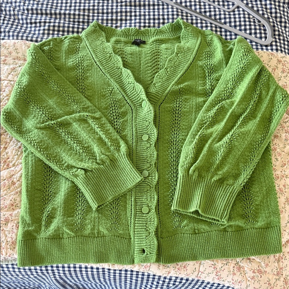 Talbots Bright Green Knit Button-Front Cardigan
